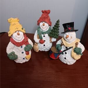 Don Mechanic Three 6" Resin Snowmen ADORABLE! Folk Art Excellent Condition
